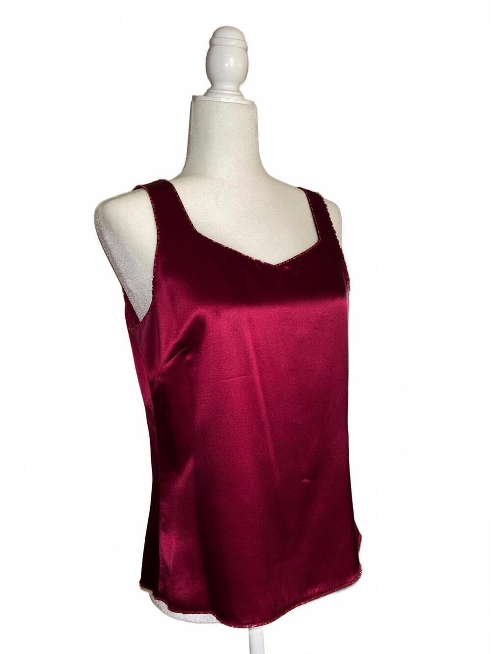 Vintage 90s Ann Taylor 100% silk beaded trim tank top cami